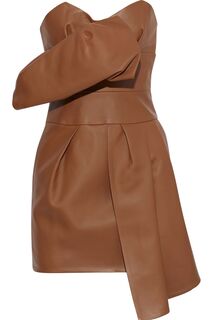 Кожаное мини-платье без бретелек со сборками ALEXANDRE VAUTHIER, коричневый