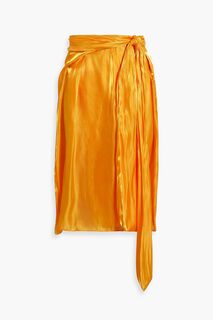 Атласная юбка с драпировкой и сборками на запахе DRIES VAN NOTEN, оранжевый