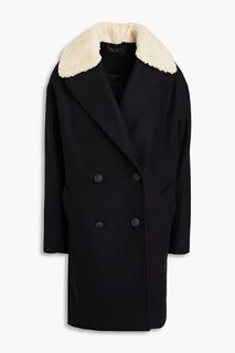Двубортное пальто Mina из смесовой шерсти с отделкой из искусственной овчины RAG &amp; BONE, черный