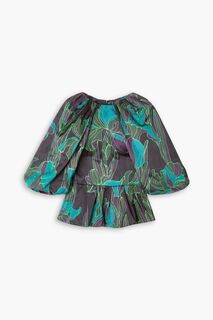 Тканая блузка с баской с цветочным принтом DRIES VAN NOTEN, зеленый