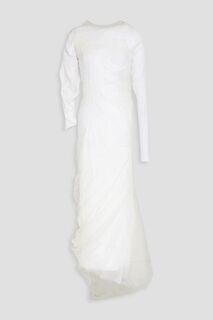 Асимметричное платье макси из эластичного тюля со сборками MAISON MARGIELA, белый