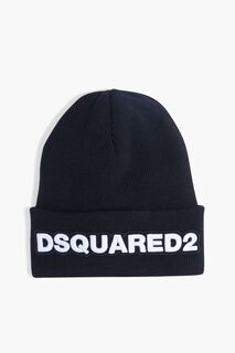 Шерстяная шапка в рубчик с аппликацией DSQUARED2, черный