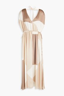 Платье миди Venezia из шелкового атласа со сборками в стиле колор-блок. ENVELOPE1976, кремовый