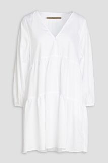 Многоярусное мини-платье из хлопка и поплина ENZA COSTA, белый