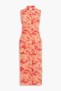 Платье-рубашка миди Parkin из стираного шелка с камуфляжным принтом EQUIPMENT, коралловый