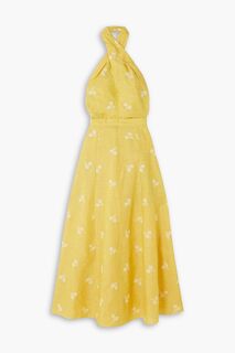 Льняное платье макси Selene с вырезом халтер и вышивкой ERDEM, желтый