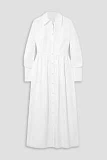 Платье-рубашка миди из хлопкового жаккарда со сборками The Audley ERDEM, белый