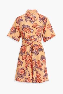 Платье-рубашка мини Adalaide из шелкового крепдешина с цветочным принтом EQUIPMENT, персиковый