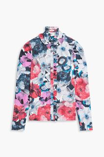 Рубашка из хлопкового поплина с оборками и цветочным принтом ERDEM, синий