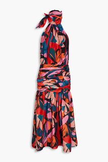 Платье миди из смесового материала Tencel с вырезом халтер и принтом с вырезами REBECCA VALLANCE, разноцветный