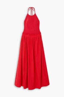 Платье макси из хлопкового поплина и эластичной вязки с воротником-халтер ESSE STUDIOS, красный