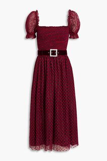 Платье миди из флокированного кружева Midnight Kiss с поясом REBECCA VALLANCE, бордовый