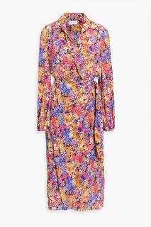 Платье Through The Grapevine из шелкового крепдешина с запахом и цветочным принтом REBECCA VALLANCE, фиолетовый