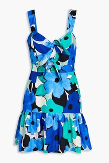 Платье мини из льна с вырезом Puglia и цветочным принтом REBECCA VALLANCE, синий