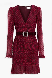 Платье мини Midnight Kiss из флокированного кружева с поясом REBECCA VALLANCE, бордовый