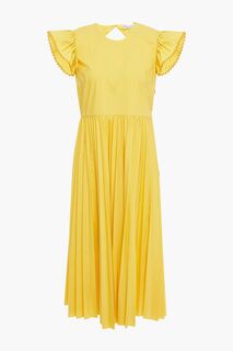 Платье миди из хлопкового поплина с открытой спиной и складками REDVALENTINO, желтый