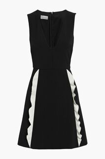 Двухцветное платье мини из крепа с оборками REDVALENTINO, черный