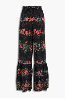 Расклешенные брюки широкого кроя из шелкового крепа со сборками и цветочным принтом REDVALENTINO, черный