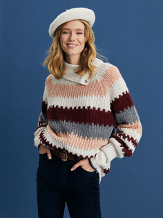 Женский трикотажный свитер с круглым вырезом и цветными блоками с длинным рукавом Southblue