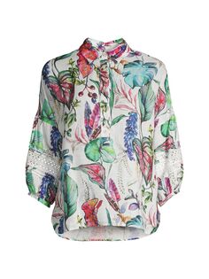 Рубашка Resort Linen Palm со вставками крючком и панелями 120% Lino, разноцветный