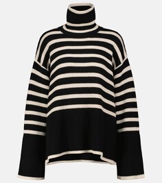 Полосатый свитер с высоким воротником из смесовой шерсти TOTEME, черный