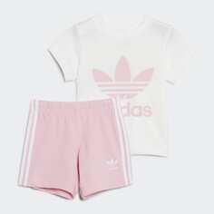Спортивный костюм adidas Trefoil Shorts Tee, белый/розовый