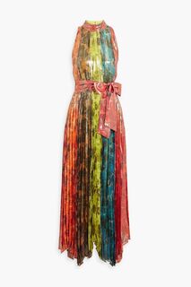 Плиссированное платье макси Mertie из смесового шелка с эффектом металлик ALICE + OLIVIA, папайя