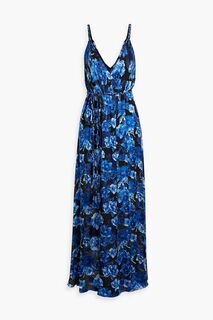 Шифоновое платье макси с атласными вставками и цветочным принтом ALICE + OLIVIA, синий