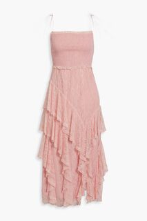 Платье миди Jocelyn из кружева со сборками и оборками ALICE + OLIVIA, розовый