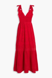 Платье миди Levine со сборками из английской вышивки из хлопка и льна ALICE + OLIVIA, красный