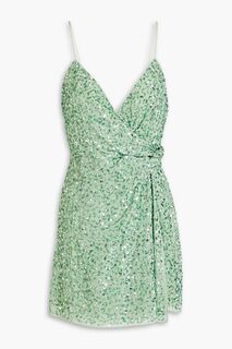 Шифоновое платье мини Celestine с эффектом запаха и декором ALICE + OLIVIA, зеленый