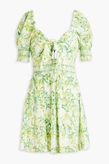 Платье мини Kristie со сборками и цветочным принтом из английской вышивки ALICE + OLIVIA, зеленый