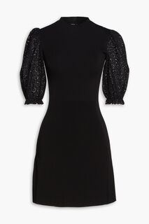 Платье мини в рубчик Broderie Anglaise со вставками MAJE, черный