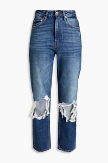 Прямые джинсы с высокой посадкой и потертостями MAJE, синий