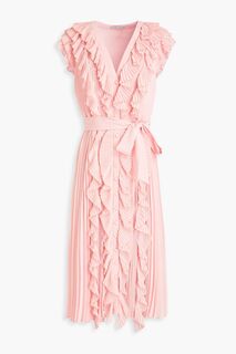 Плиссированное шифоновое платье миди Analise с оборками ALICE + OLIVIA, розовый