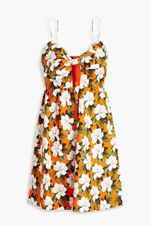 Платье мини Melvina из льняной ткани с вырезом и цветочным принтом ALICE + OLIVIA, оранжевый