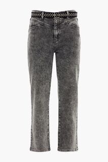 Укороченные джинсы прямого кроя с высокой посадкой и поясом MAJE, серый