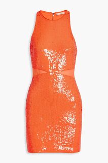Сетчатое платье мини Cara с пайетками ALICE + OLIVIA, оранжевый