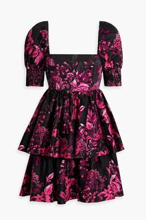 Платье мини Emmalou из смесового хлопка с цветочным принтом ALICE + OLIVIA, розовый
