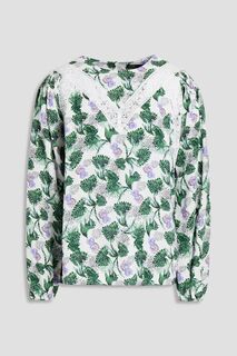 Тканая блузка с кружевной отделкой и цветочным принтом MAJE, зеленый