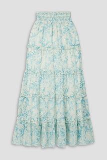 Ярусная юбка макси из английской вуали Aisha с принтом ALICE + OLIVIA, синий