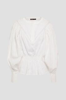 Хлопковая блузка с кружевной отделкой и сборками MAJE, белый