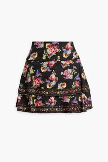 Ярусная мини-юбка Marvis с цветочным принтом ALICE + OLIVIA, черный