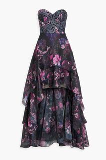 Асимметричное шифоновое платье с цветочным принтом MARCHESA NOTTE, черный