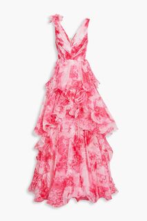 Многоярусное шифоновое платье с принтом MARCHESA NOTTE, розовый