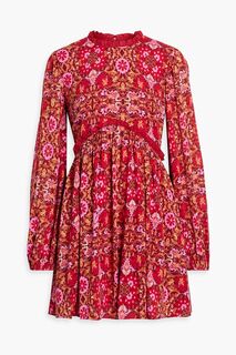 Платье мини из вуали с рюшами и сборками с принтом пейсли AMUR, красный