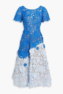 Двухцветное платье миди из гипюрового кружева MARCHESA NOTTE, синий