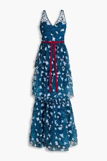 Ярусное платье из тюля с декором MARCHESA NOTTE, бензиновый