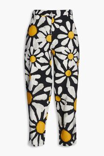 Укороченные зауженные брюки из хлопкового поплина с цветочным принтом MARNI, черный
