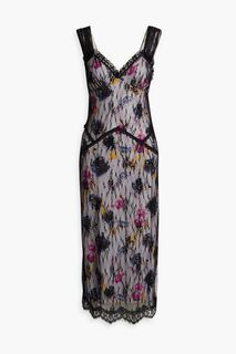 Многослойное платье миди из крепдешина и кружева с цветочным принтом ANNA SUI, черный